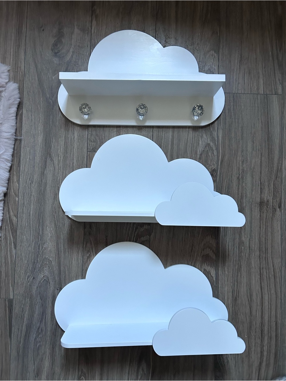 White Cloud Wall Shelves with Crystal Hooks - Home Accents